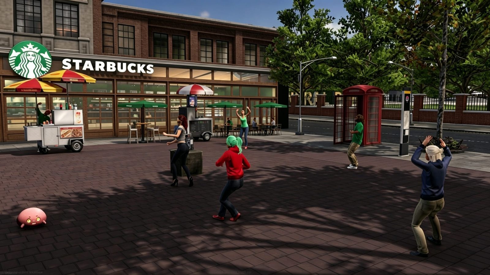 Players outside the Starbucks on the high street in Yooca: Your Life