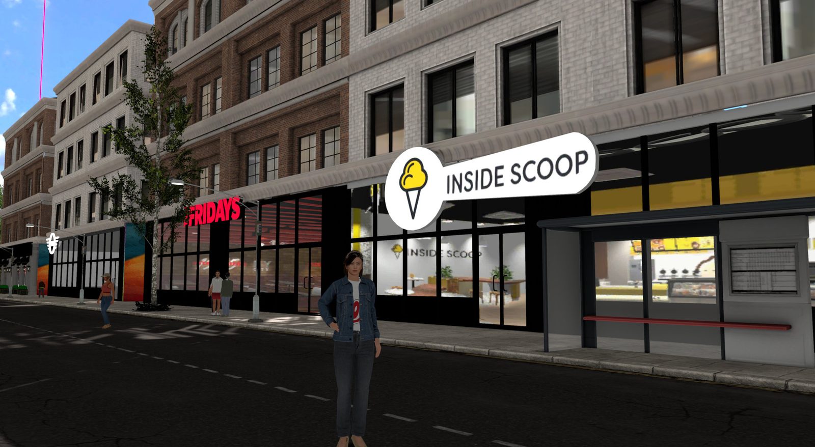 A Yooca city street lined with real brand storefronts